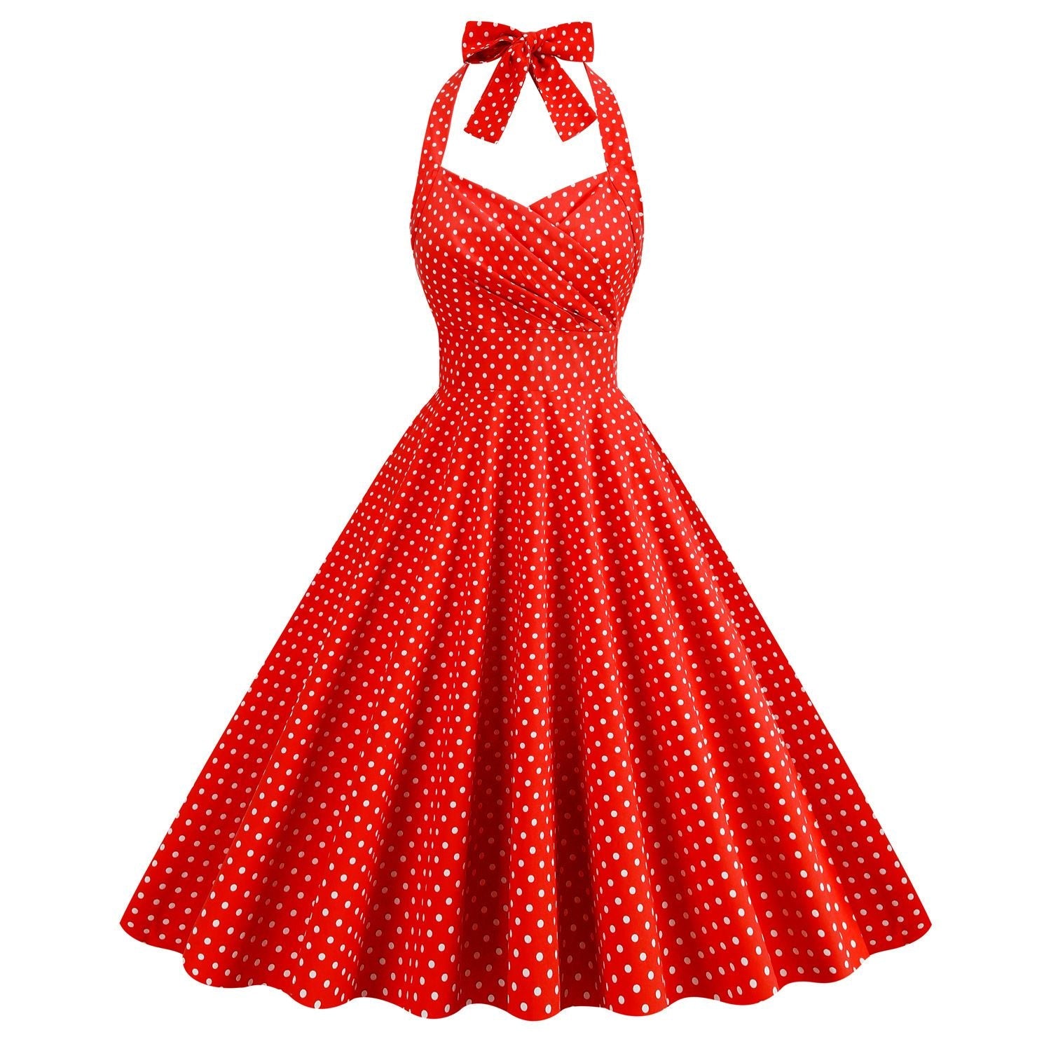 Women 1950s Halter Polka Dot Halter Cocktail Swing Pinup Dresses