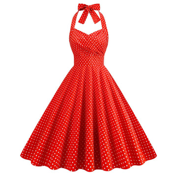 Women 1950s Halter Polka Dot Halter Cocktail Swing Pinup Dresses