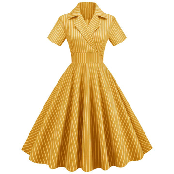 Women 1950s Vintage Cocktail Pin Up Dress Hepburn Plaid Dresses