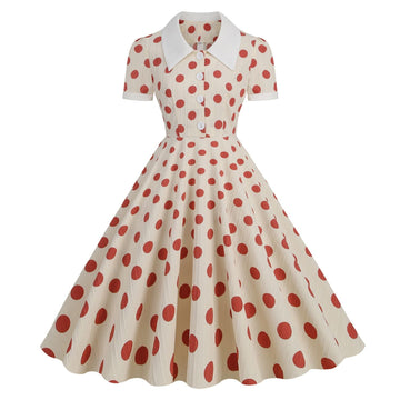 Women 50s Vintage Dresses Polka Dot Dress Audrey Hepburn Swing Dress