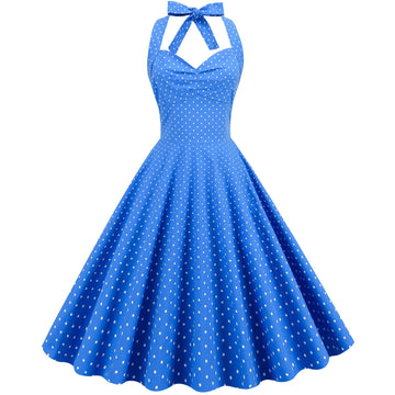 Women Halter Neck A-Line Dress Vintage Sleeveless Party Prom Dress