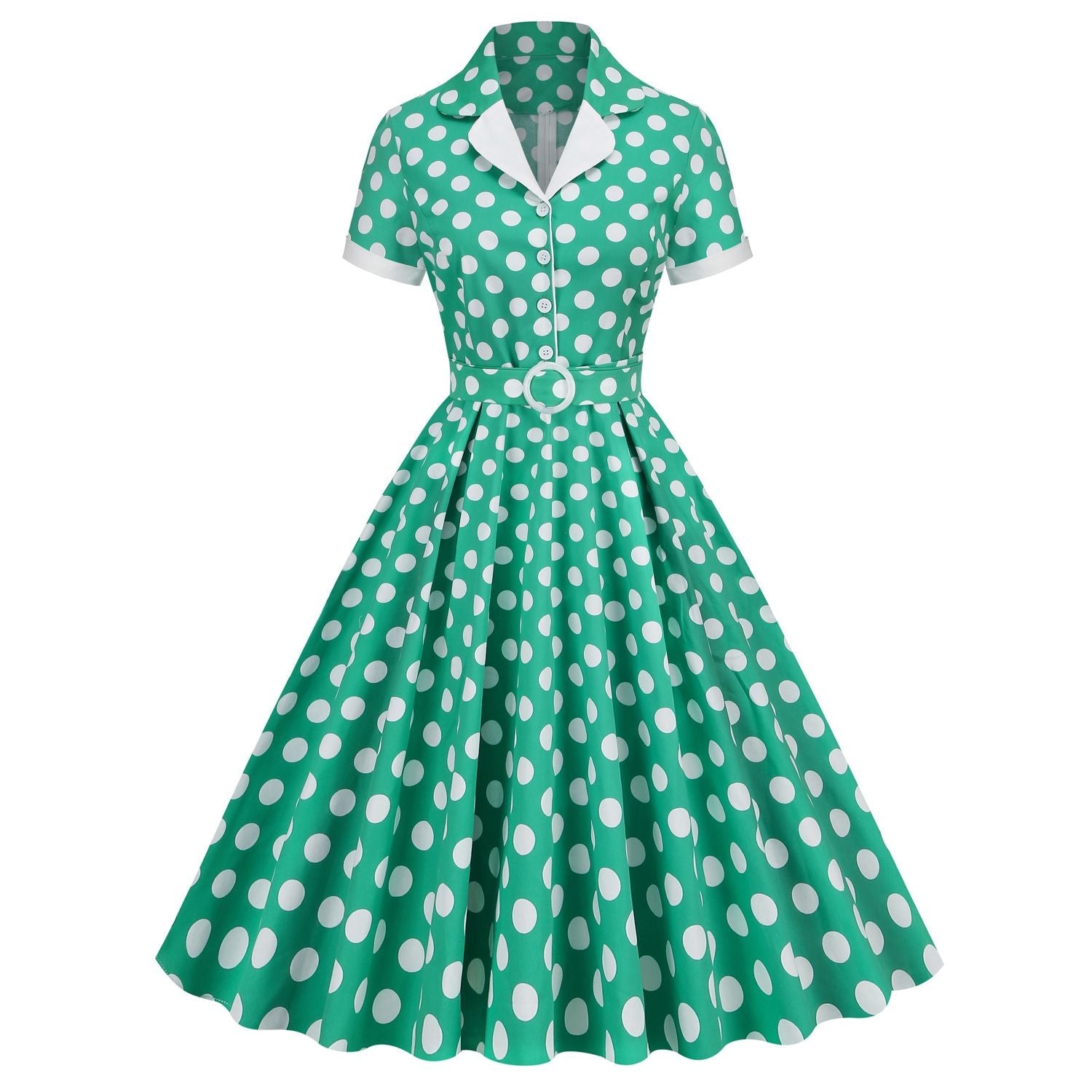 Women V-Neck Cocktail Swing Dress 50s Button Up Rockabilly Prom Dress