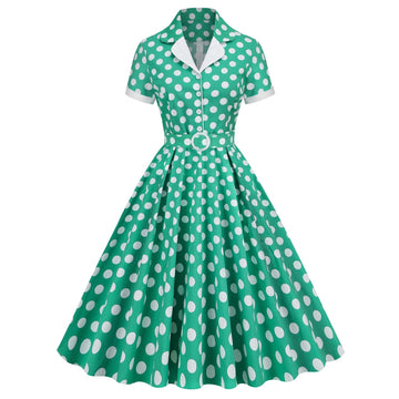Women V-Neck Cocktail Swing Dress 50s Button Up Rockabilly Prom Dress