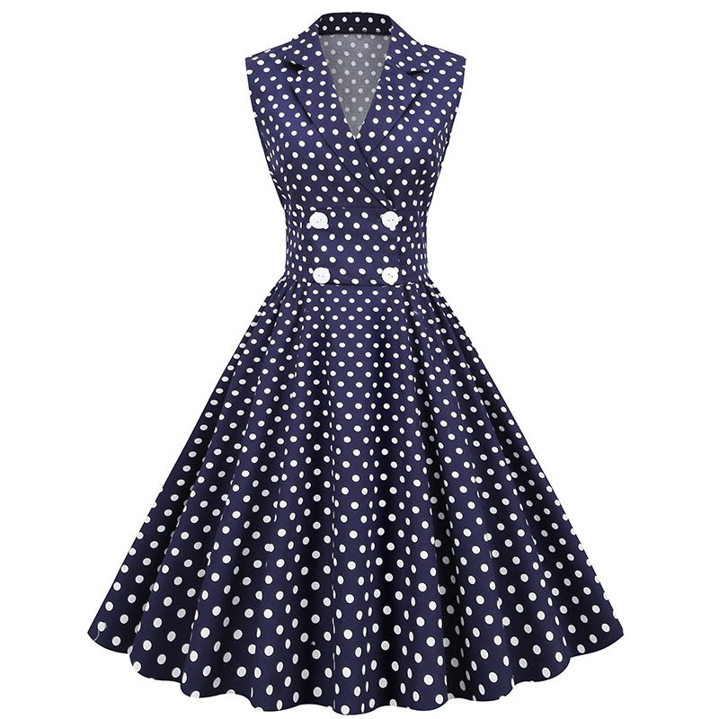 Women Polka Dot Vintage Long Dress 50s Pinup A-Line Dresses
