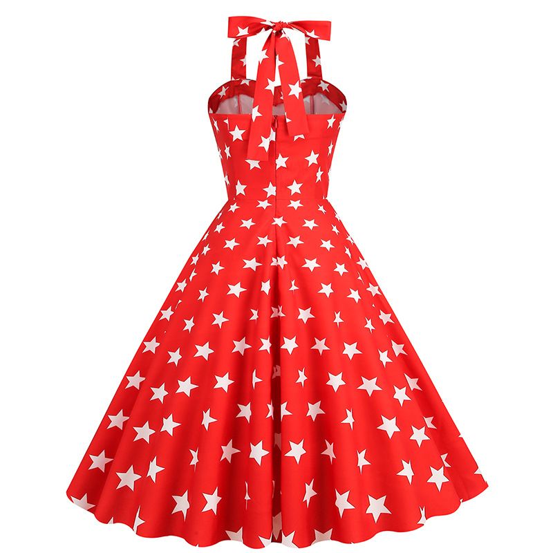 Women 50s Dresses Vintage Halter Swing Cocktail Dress Rockabilly Tea Party Pin Up Dresses