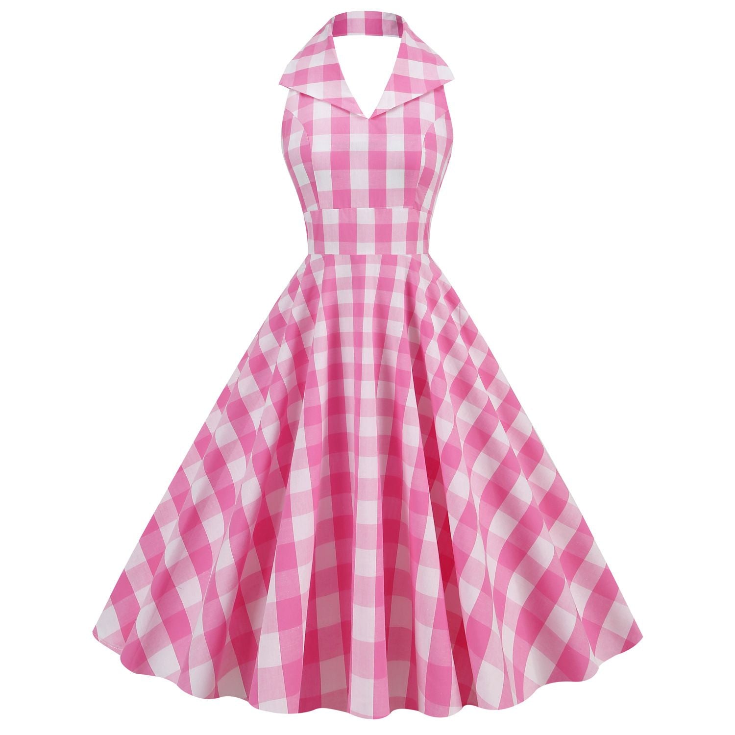 Women Vintage 1950s Halter Cocktail Party Swing Prom Rockabilly Plaid Dresses