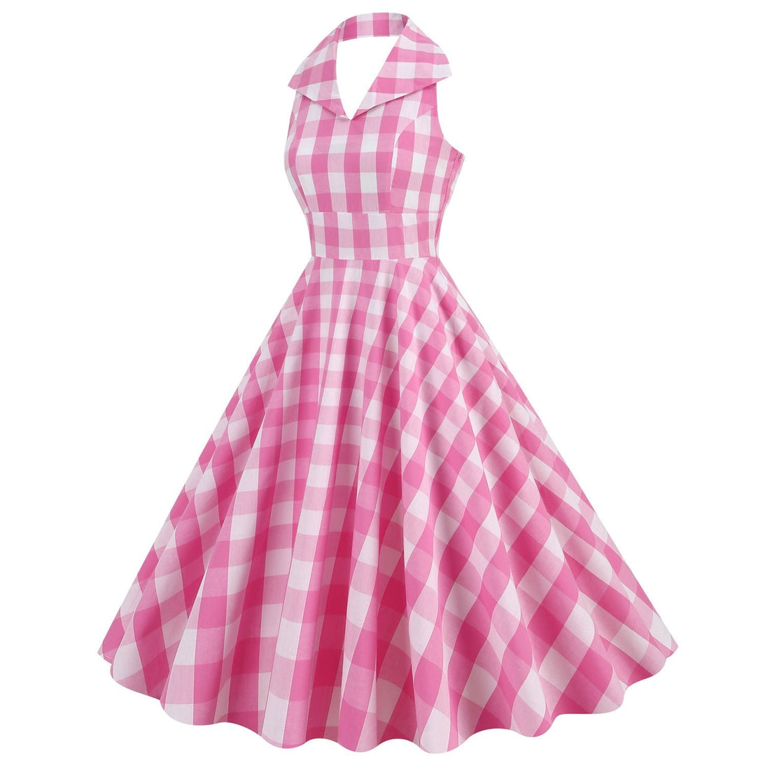 Women Vintage 1950s Halter Cocktail Party Swing Prom Rockabilly Plaid Dresses