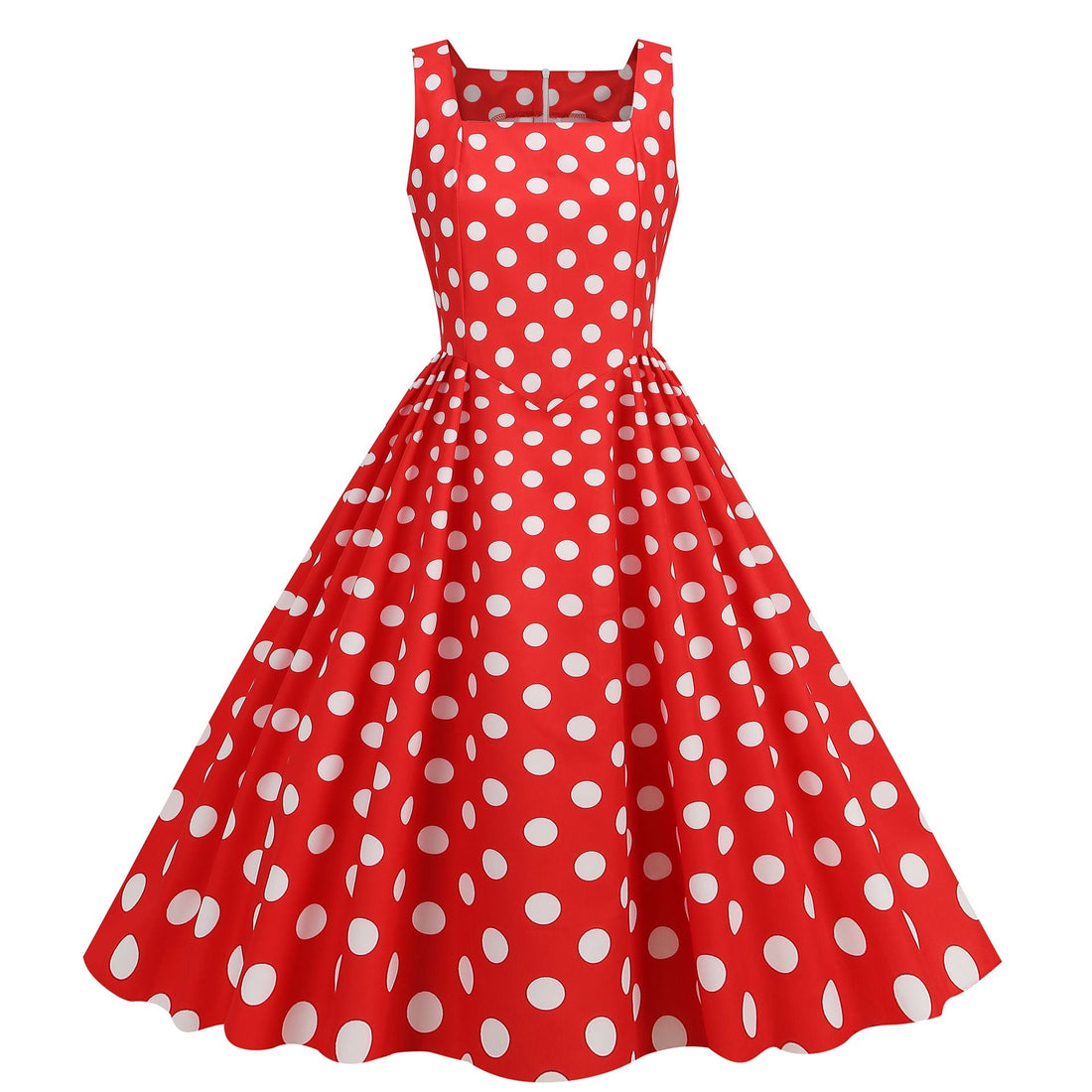 Women Vintage 50s 1950s Dress Square Neck A-line Polka Dot Swing Dresses