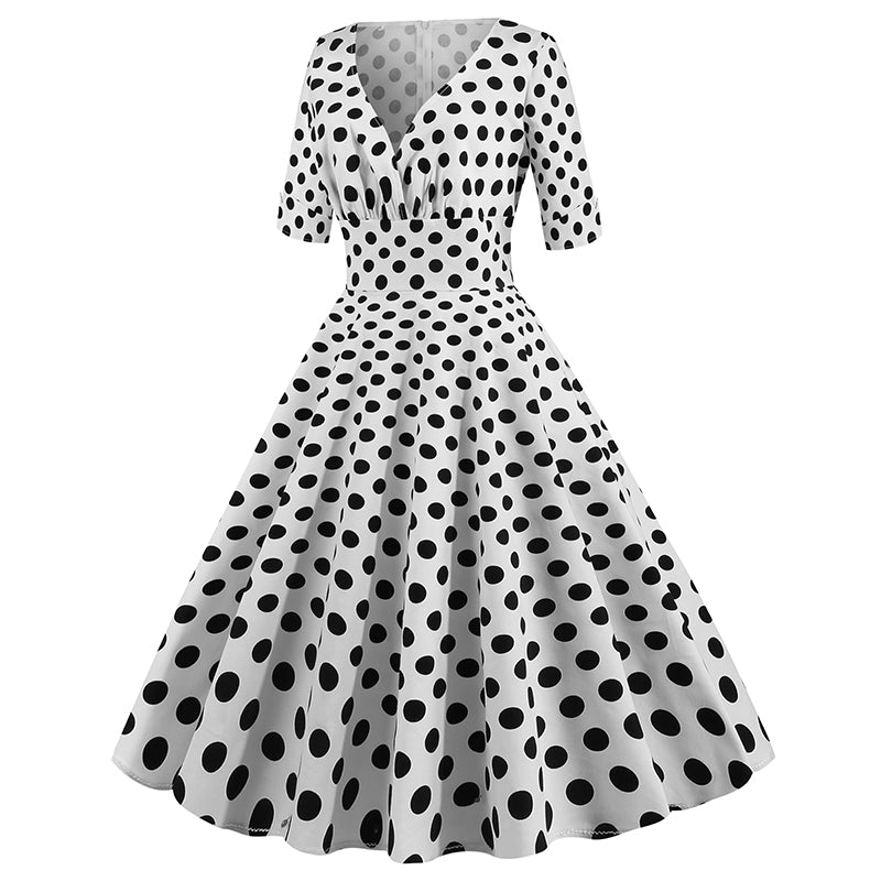 Women Vintage 50s 60s Polka Dot Swing A-line Evening Party Cocktail Dresses