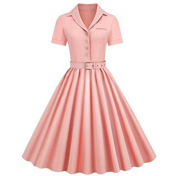 Women Vintage Cocktail Swing 60s Button up Prom Dress with Belt