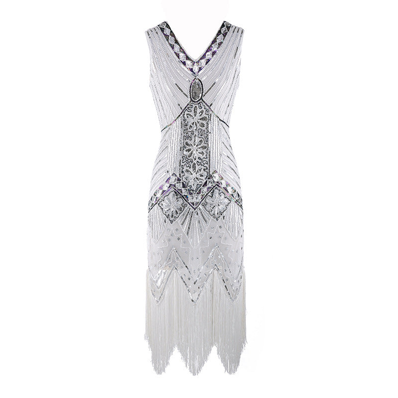 Plus Size Women's 1920s V Neck Beaded Fringed Gatsby Theme Flapper Costume Dress