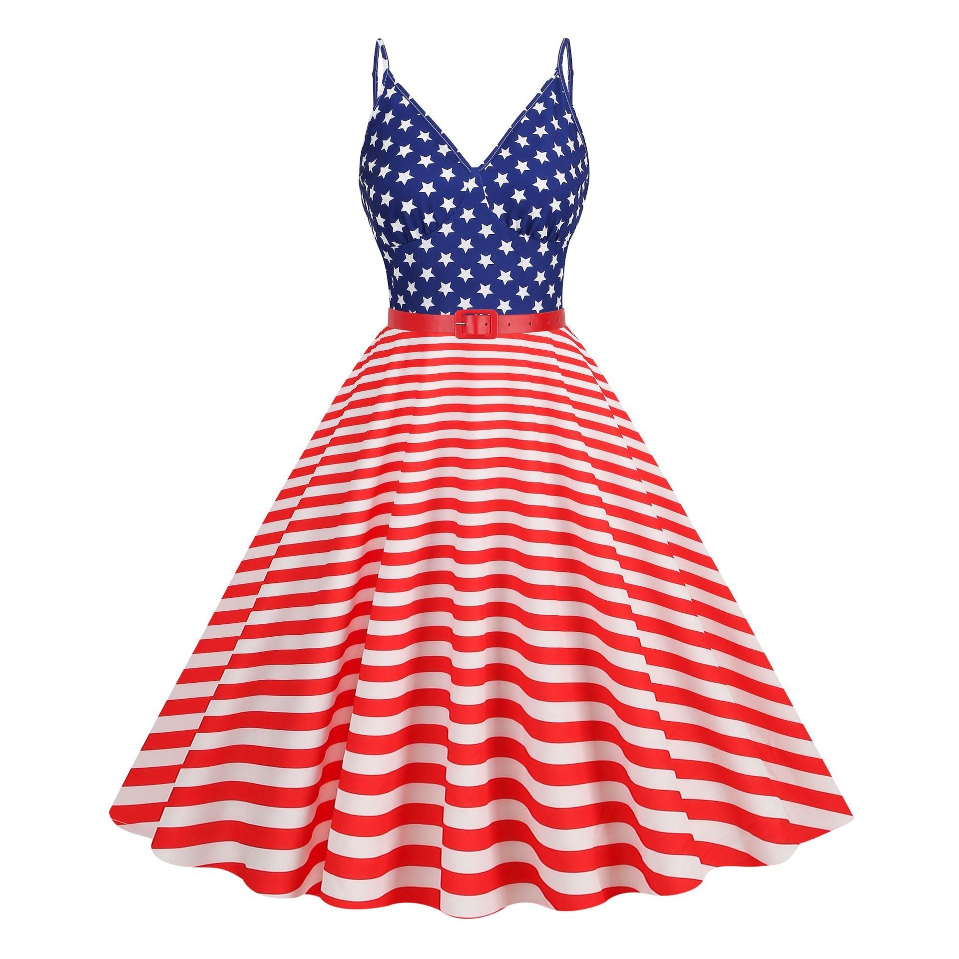 Women's 1950S Cocktail Dress Spaghetti Straps American Flag Patriotic Dress