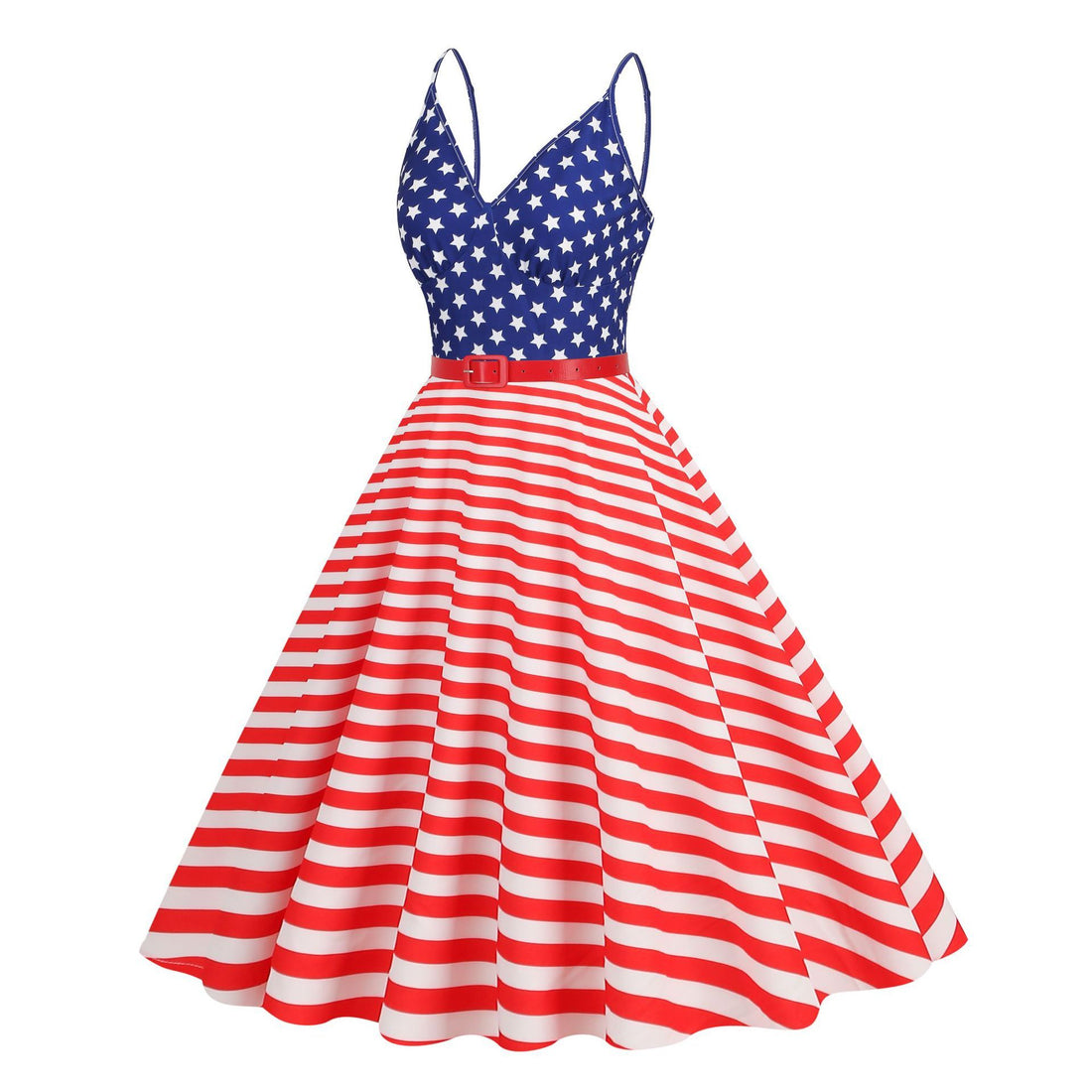 Women's 1950S Cocktail Dress Spaghetti Straps American Flag Patriotic Dress