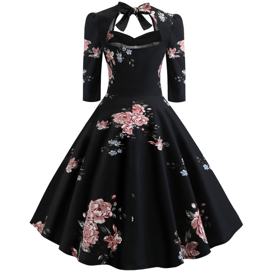Women's 1950s Vintage Wrap Half Sleeve Retro Cocktail Swing Dress A-line Dresses