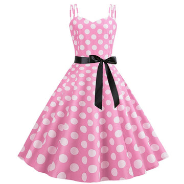 Women's 50s 60s Vintage Sleeveless Polka Dot A-Line Cocktail Party Dresses