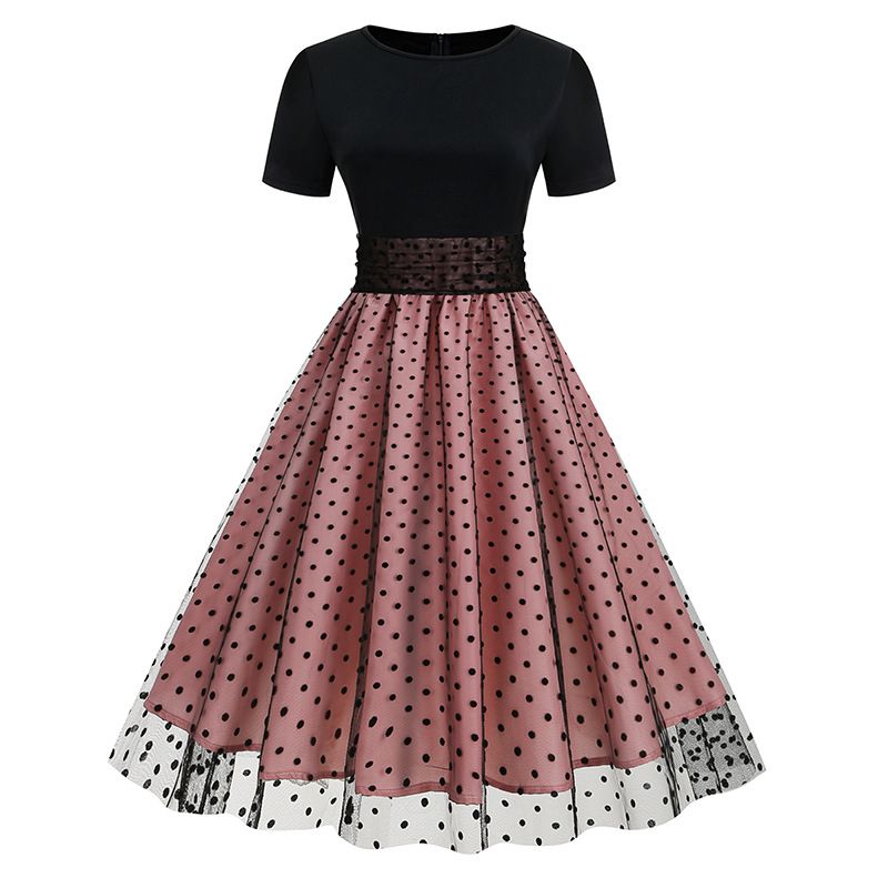 Women's 50s Mesh Polka Dot Tulle Dress Swing Rockabilly Dresses