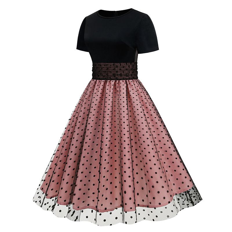 Women's 50s Mesh Polka Dot Tulle Dress Swing Rockabilly Dresses