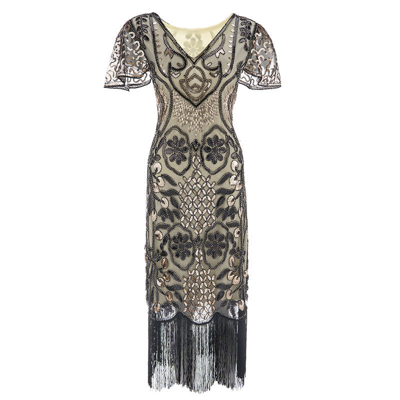 Women's Flapper Dresses 1920s Sequins Art Deco Gatsby Cocktail Dress with Sleeve