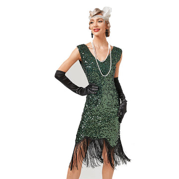 Women's Flapper Dresses 1920s V Neck Beaded Fringed Great Gatsby Dress