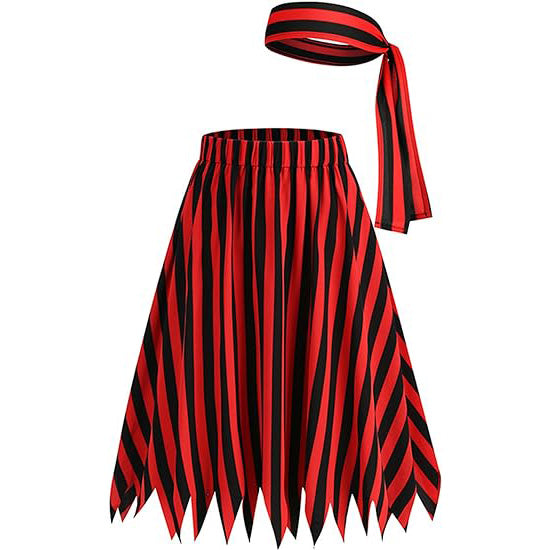 Women's Pirate Halloween Costume Medieval Striped Skirt with Headscarf