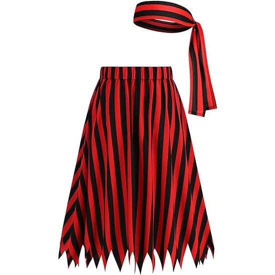 Women's Pirate Halloween Costume Medieval Striped Skirt with Headscarf