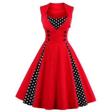 Women's Sleeveless Rockabilly Polka Dot Cocktail Party Vintage Dress