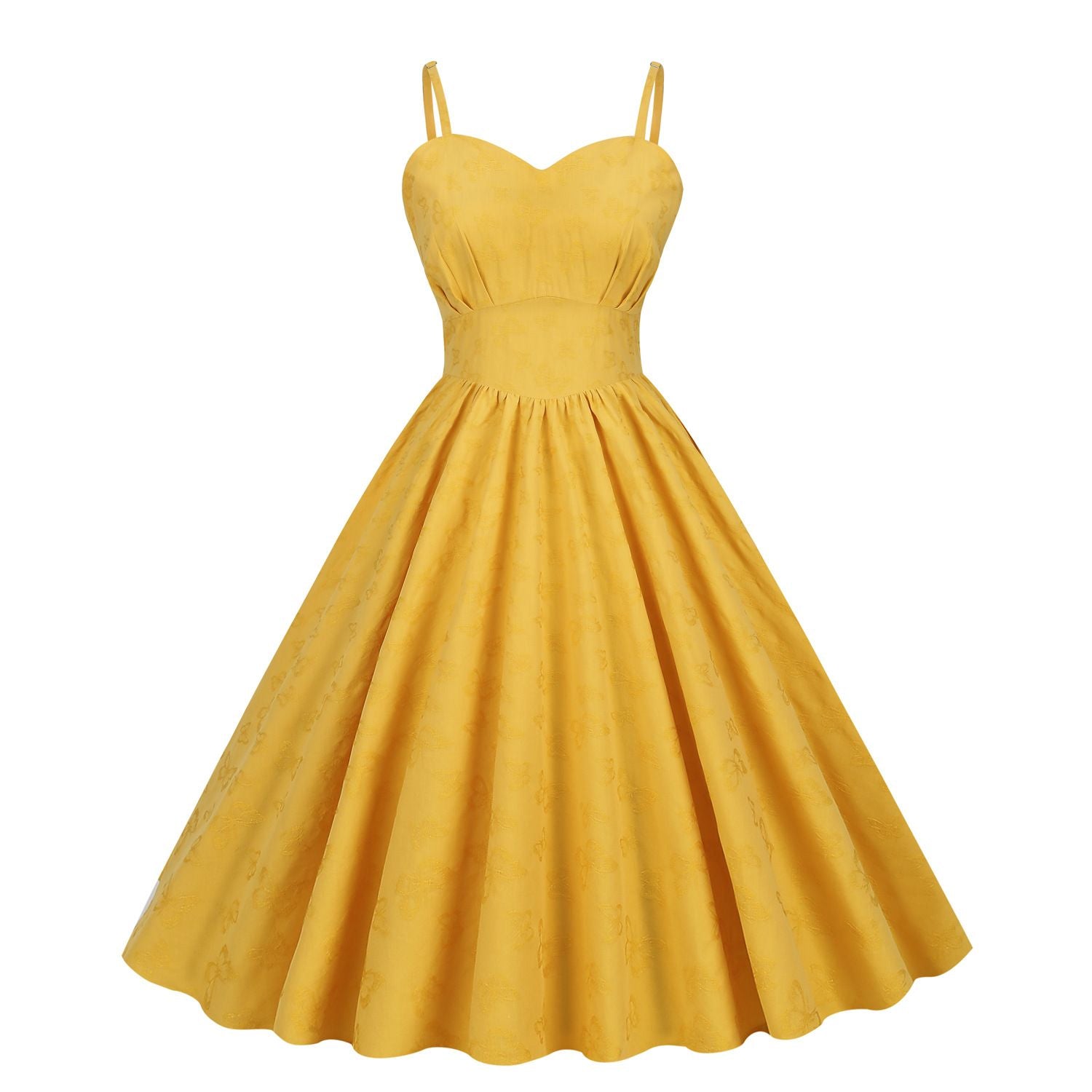 Women's Sleeveless Vintage 1950s Dress Spaghetti Strap A-line Midi Dresses Yellow