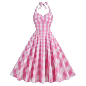 Women's Vintage 1950s Cocktail Halter Retro Formal A-line Midi Dress