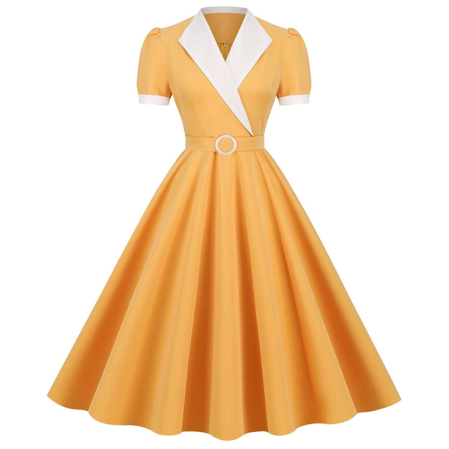 Women's Vintage 1950s Retro Party Dress Short Sleeve V-Neck with Belt