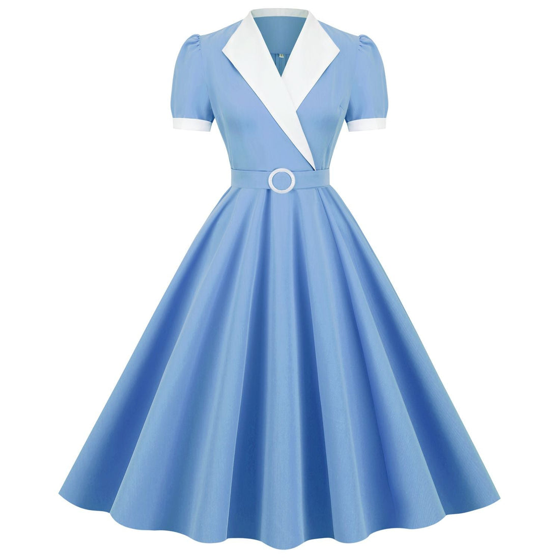 Women's Vintage 1950s Retro Party Dress Short Sleeve V-Neck with Belt