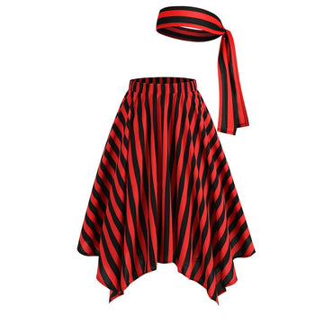 Womens A-Line Stripes Skirt with Headscarf Pirate Costume Midi Skirt