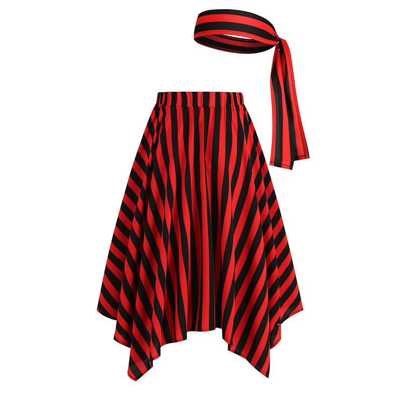 Womens A-Line Stripes Skirt with Headscarf Pirate Costume Midi Skirt