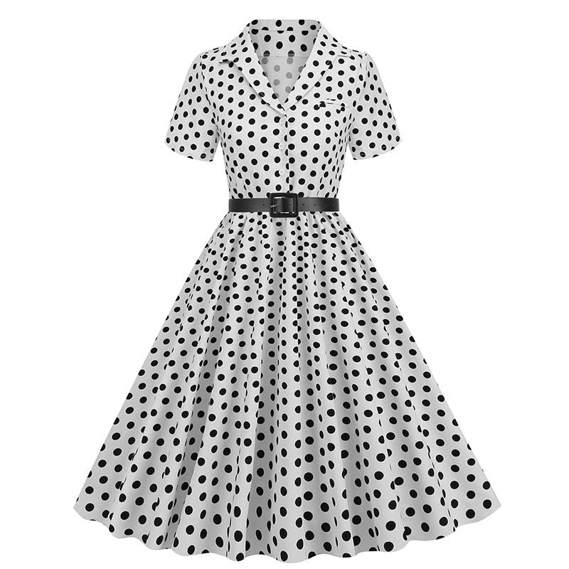 Womens Vintage 1950s Cocktail Party Swing Polka Dots Audrey Casual A Line Midi Dress