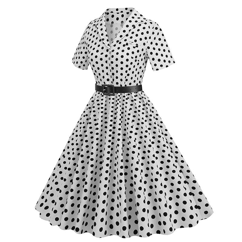 Womens Vintage 1950s Cocktail Party Swing Polka Dots Audrey Casual A Line Midi Dress